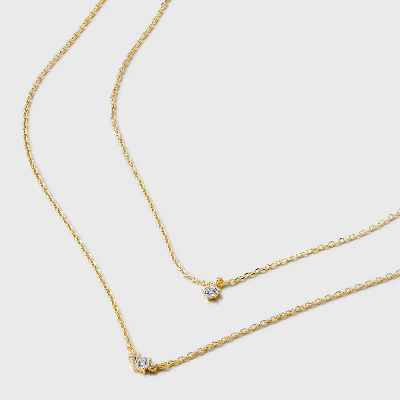 14k Gold Plated Triple Cubic Zirconia Layered Necklace - A New Day™ Gold: Lobster Claw Clasp, 16" Length 5 14k Gold Plated Triple Cubic Zirconia Layered Necklace - A New Day™ Gold: Lobster Claw Clasp, 16" Length - Image 3