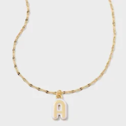 14K Gold Dipped Enamel Initial Pendant Necklace - A New Day™ Gold/White -A New Day™ GUEST cee5d275 10db 43f2 b6ed 44a490b0c59f