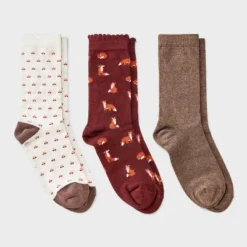 Women's Foxes Scallop Cuff 3pk Crew Socks - A New Day™ Burgundy/Brown Heather/Ivory 4-10 -A New Day™ GUEST d62ab469 38f9 422c 866d 4d7726ed0895