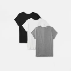 Women's Short Sleeve Ribbed 3pk Bundle T-Shirt - A New Day™ Black/White/Gray -A New Day™ GUEST d8eed7ac c091 4138 809c 7b41c2db76ed