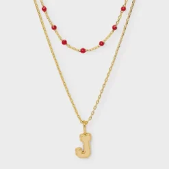 14K Gold Dipped Beaded Initial Necklace Set 2pc - A New Day™ Gold/Marron -A New Day™ GUEST da3d7899 fde1 4d0b b176 40daef4efd5b