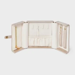 Square Double Sided Travel Jewelry Organizer - A New Day™ Cream: Compact Plastic Storage Box, 18+ Years, 4.72" Dimensions