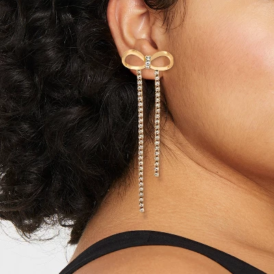 Rhinestone Bow Drop Earrings - A New Day™ Gold 3 Rhinestone Bow Drop Earrings - A New Day™ Gold
