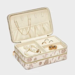 Floral Print Three Level Travel Jewelry Organizer - A New Day™ White/Brown: Cotton Storage Box, Adult Use
