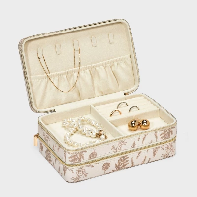 Floral Print Three Level Travel Jewelry Organizer - A New Day™ White/Brown: Cotton Storage Box, Adult Use 3 Floral Print Three Level Travel Jewelry Organizer - A New Day™ White/Brown: Cotton Storage Box, Adult Use