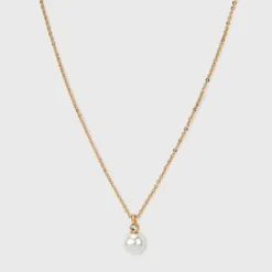 Glass Pearl Pendant With Cubic Zirconia Chain Necklace - A New Day™ Gold: Singapore Style, Lobster Claw Clasp, Steel & Brass -A New Day™ GUEST e7b4ce90 f0d1 4d0a 9e22 09134747f19f