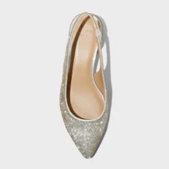 Women's Elle Rhinestone Slingback Pointed Toe Heels - A New Day™ Silver -A New Day™ GUEST e918ca96 9fd1 4b19 9475 d6a0225099a9
