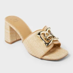 Women's Arden Raffia Ornamented Block Heels With Memory Foam Insole - A New Day™ Tan -A New Day™ GUEST ea50820e 0739 4974 baad 04757559005a
