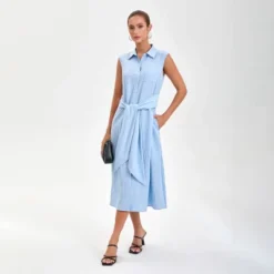 Women's Tie-Waist Midi Shirtdress - A New Day™ Blue -A New Day™ GUEST ebd857e9 dc15 489b 93bd a4e5d3e396e3