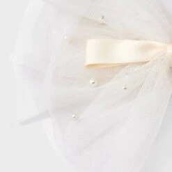 Satin Pearl Tulle Tail Bow Hair Barrette - A New Day™ Ivory