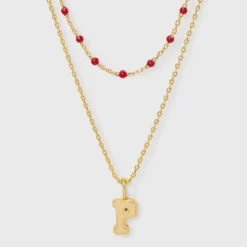 14K Gold Dipped Beaded Initial Necklace Set 2pc - A New Day™ Gold/Marron -A New Day™ GUEST f7c17537 eb55 4844 a633 ee57265bfb0d