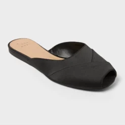 Women's Trina Satin Peep Toe Mule Flats - A New Day™ Black -A New Day™ GUEST fc1133db 3cdc 48f5 b2cc ffd7616e4075