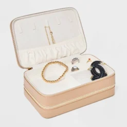 Three Layer Travel Jewelry Organizer - A New Day™ Tan: Compact Storage Box, Cardboard Material, 8"x5"x3"