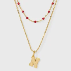 14K Gold Dipped Beaded Initial Necklace Set 2pc - A New Day™ Gold/Marron -A New Day™ GUEST fd50f4a8 7d0f 4ce0 9f3a 1ed0f1b528a7